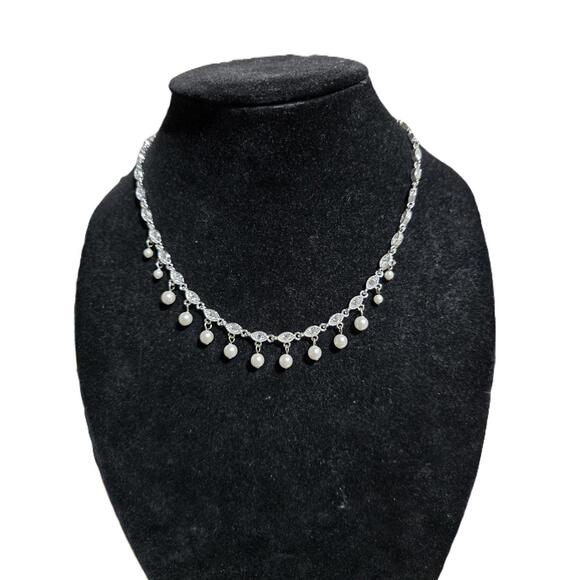 Napier Jewelry - Napier Silver Chain Necklace with Dangling Pearls